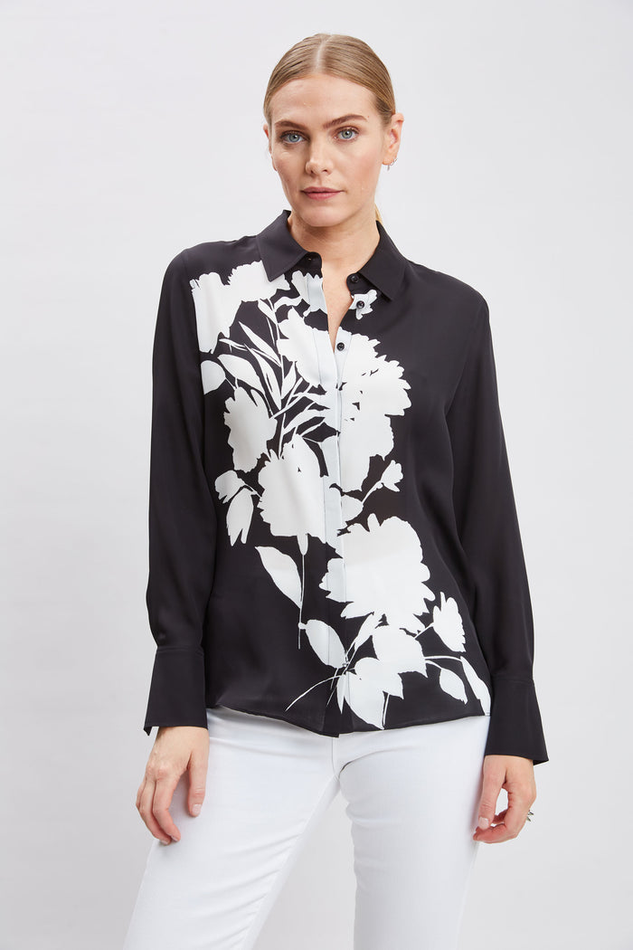 elie tahari Midnight Garden Shirt BLACK-IVORY