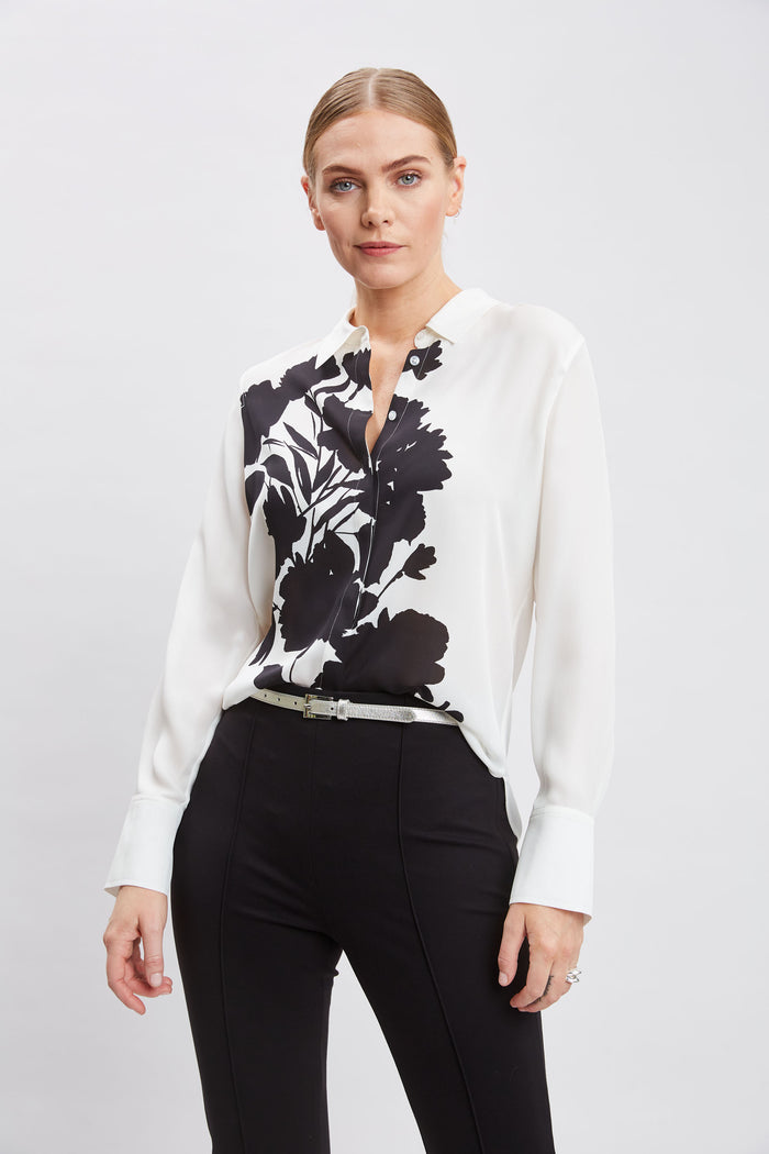 elie tahari Midnight Garden Shirt IVORY-BLACK
