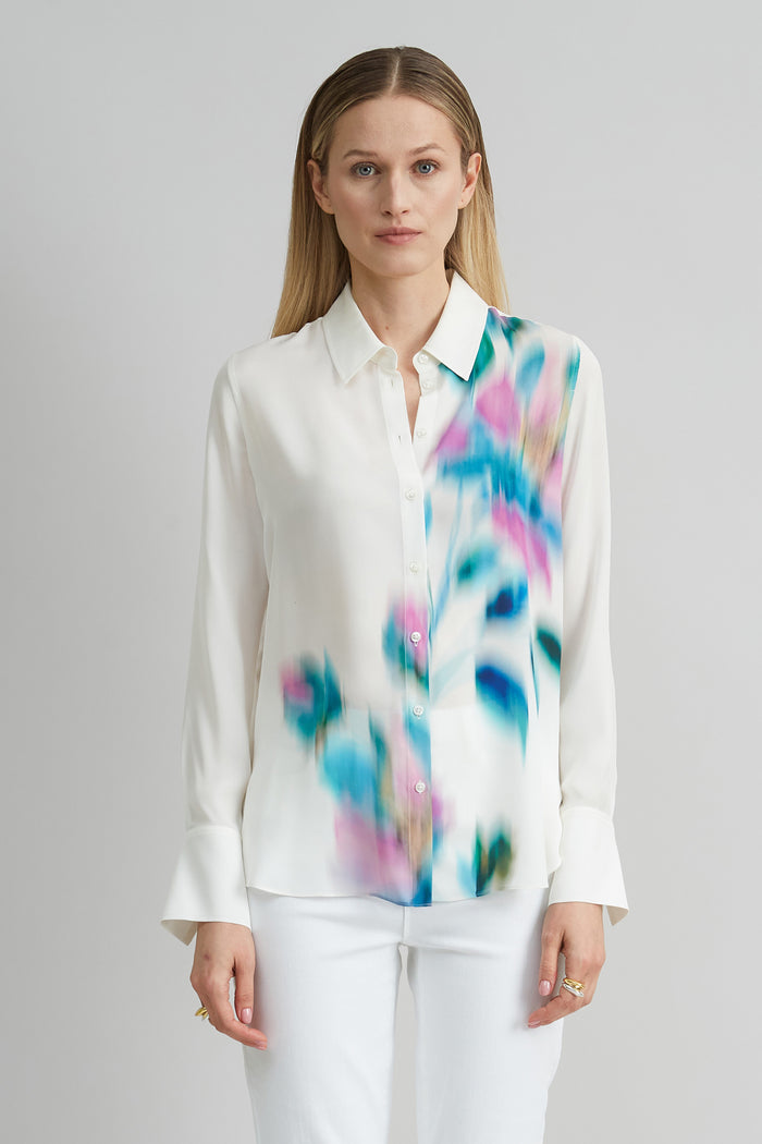 elie tahari Milano Silk Shirt IVORY MULTI