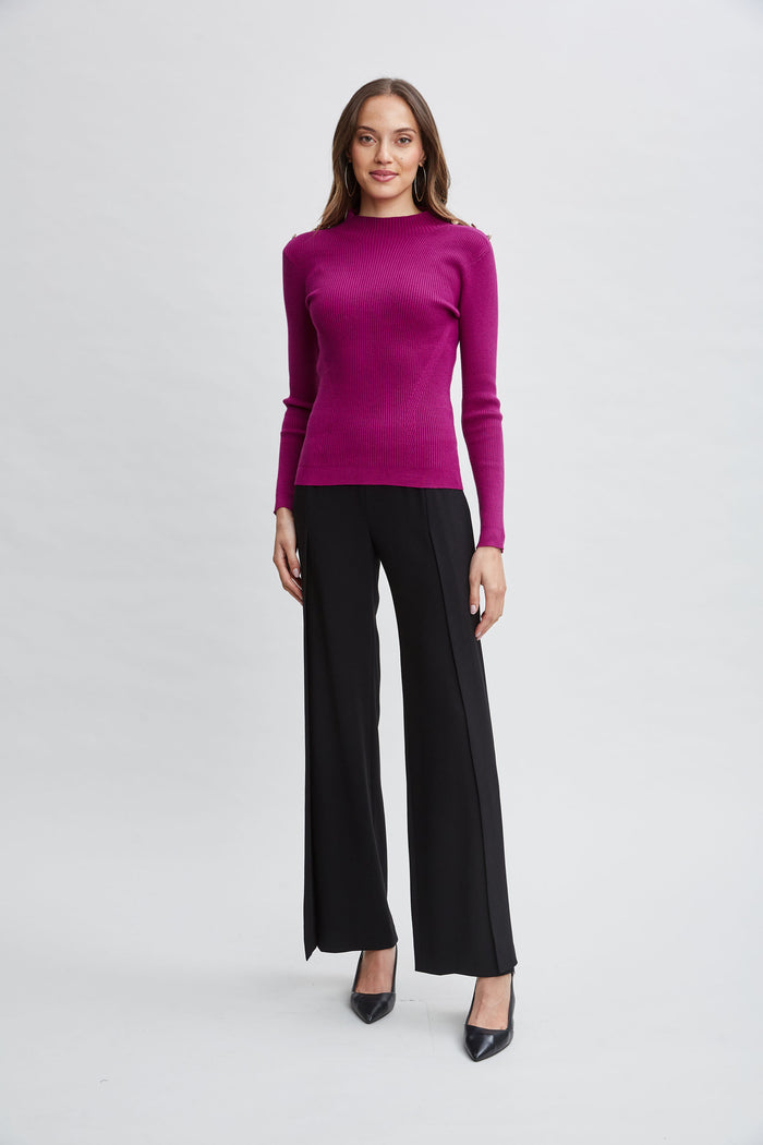 Elie Tahari Mock Neck Button Sweater PALACE PINK