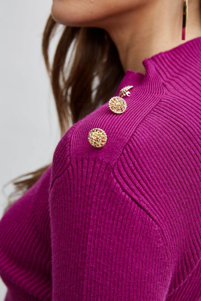 Elie Tahari Mock Neck Button Sweater PALACE PINK