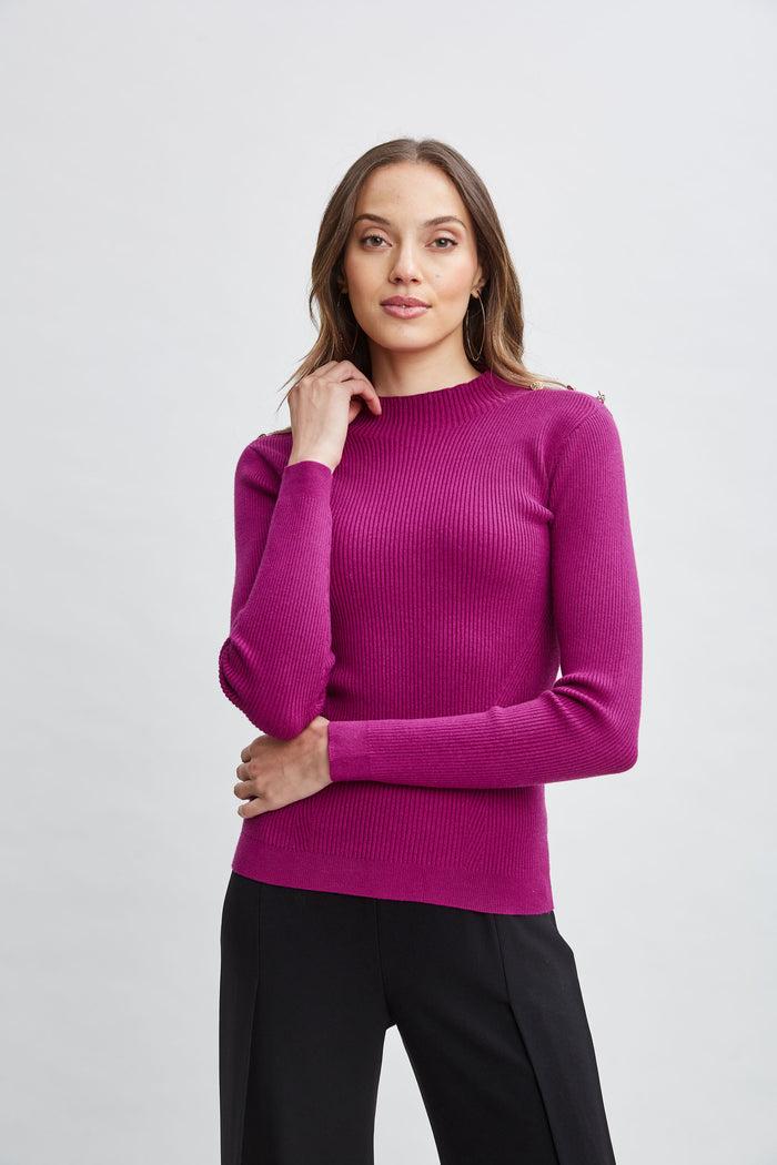 elie tahari Mock Neck Button Sweater PALACE PINK