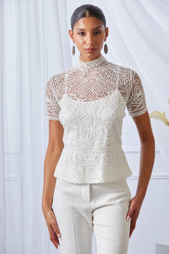 Elie Tahari Mock Neck Shirt FOAM