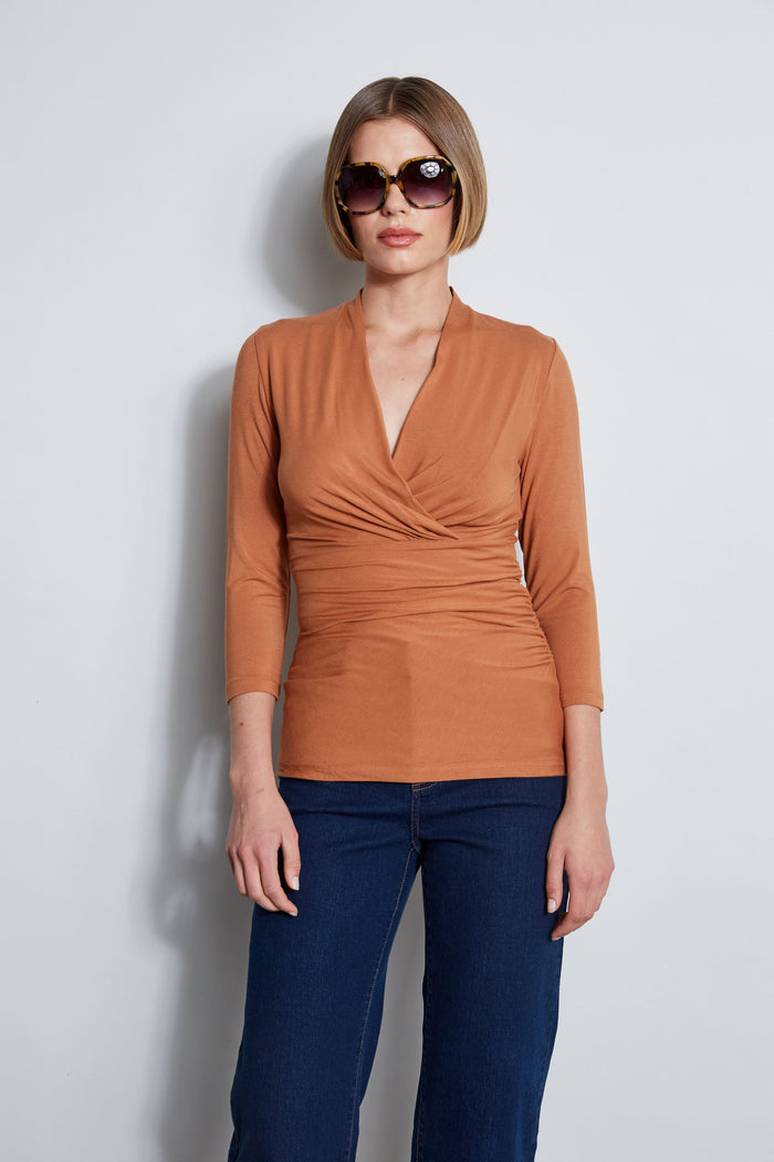elie tahari Mock Wrap Knit COPPER