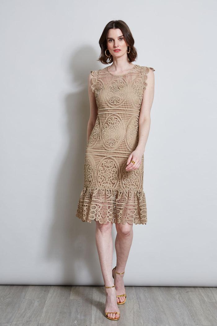 elie tahari Mosaic Lace Dress SANDCASTLE