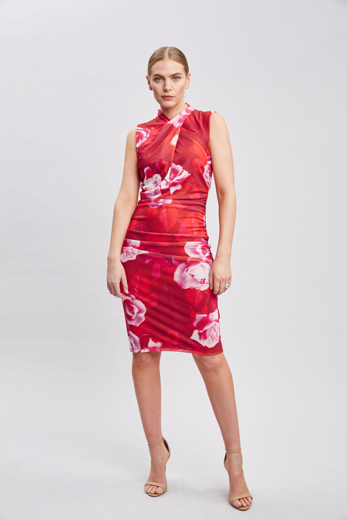 elie tahari Moulin Rouge Twist Neck Dress MULTI