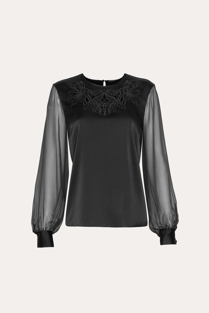 elie tahari Olivia Silk Blouse BLACK