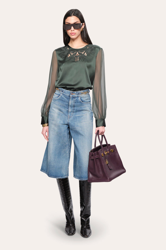 elie Tahari Olivia Silk Blouse DARK WILLOW