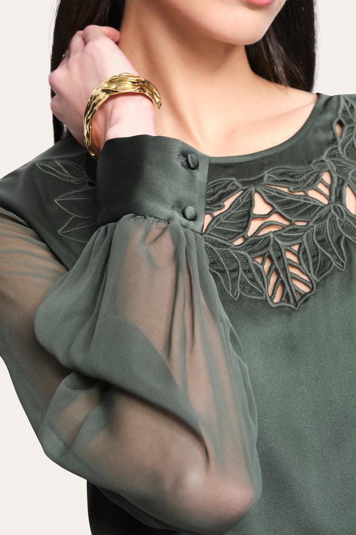 elie Tahari Olivia Silk Blouse DARK WILLOW