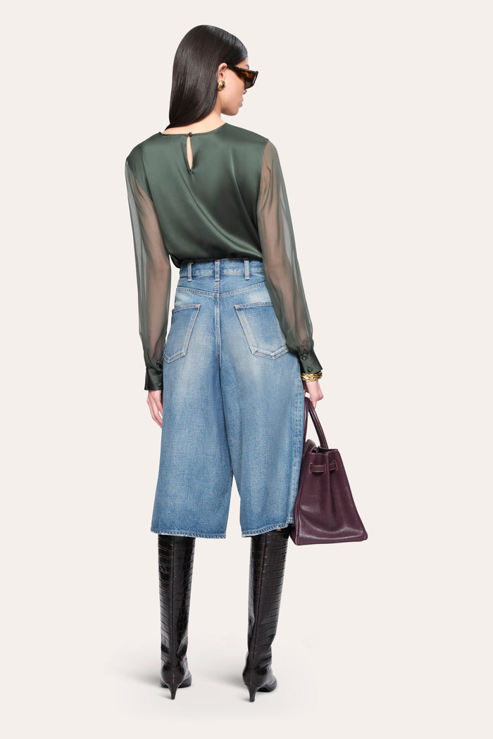 elie Tahari Olivia Silk Blouse DARK WILLOW