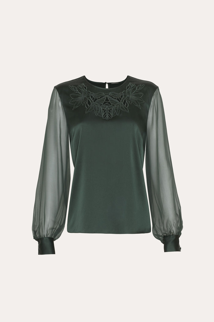 elie tahari Olivia Silk Blouse DARK WILLOW
