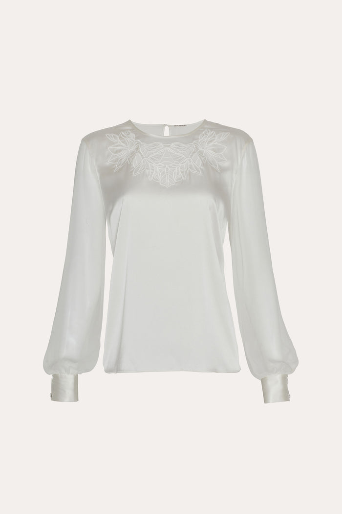 elie tahari Olivia Silk Blouse FRESH PEARL