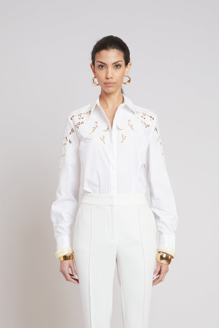 elie tahari Openwork Cotton Shirt WHITE