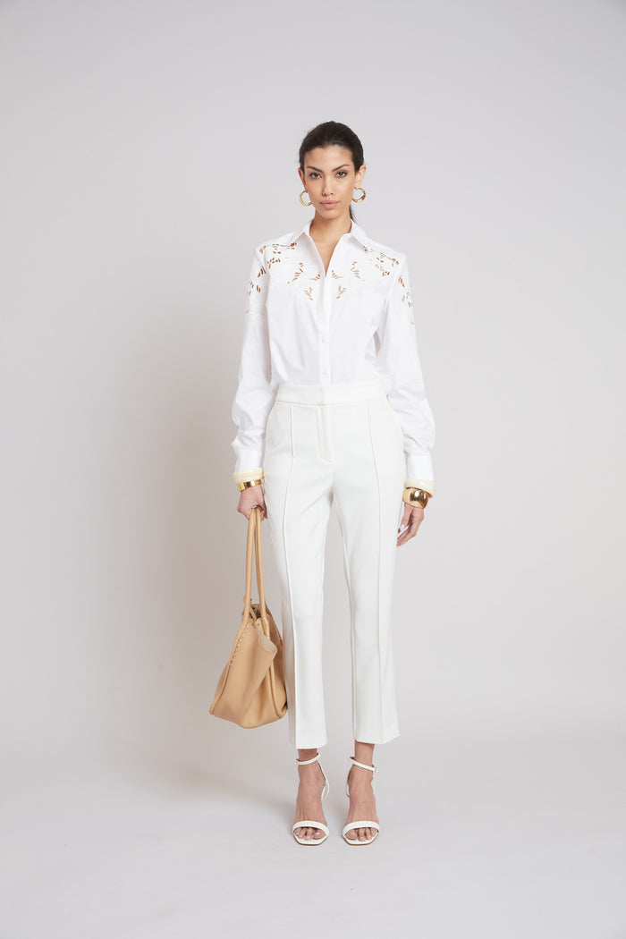 Elie Tahari Openwork Cotton Shirt WHITE