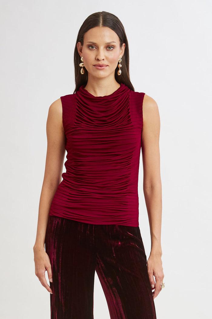 elie tahari Pleat Detail Matte Jersey Knit SANGRIA