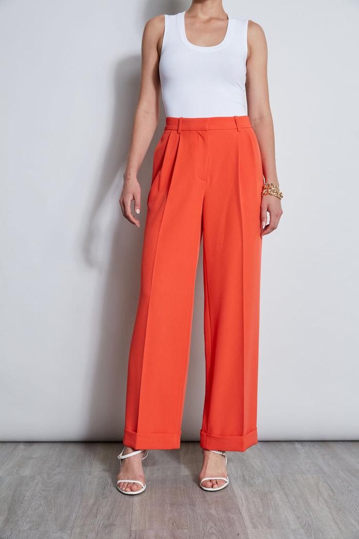 elie tahari Pleated Cuffed Pant JUPITER GLOW
