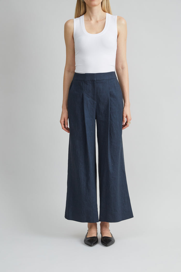 elie tahari Pleated Linen Pant STARGAZER