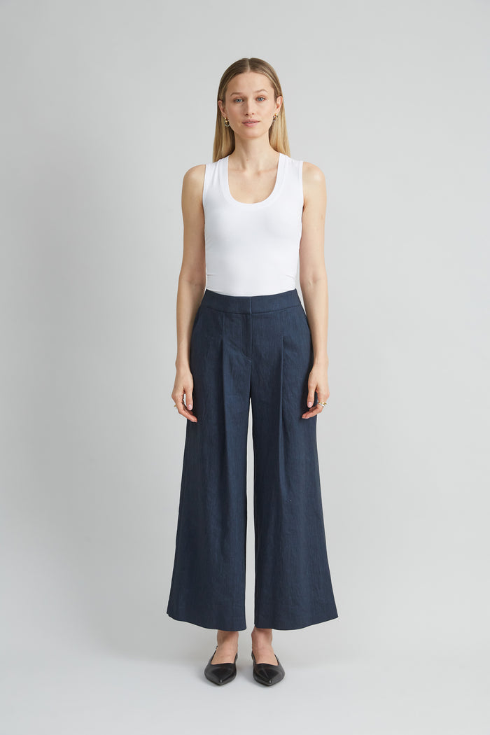 Elie Tahari Pleated Linen Pant STARGAZER