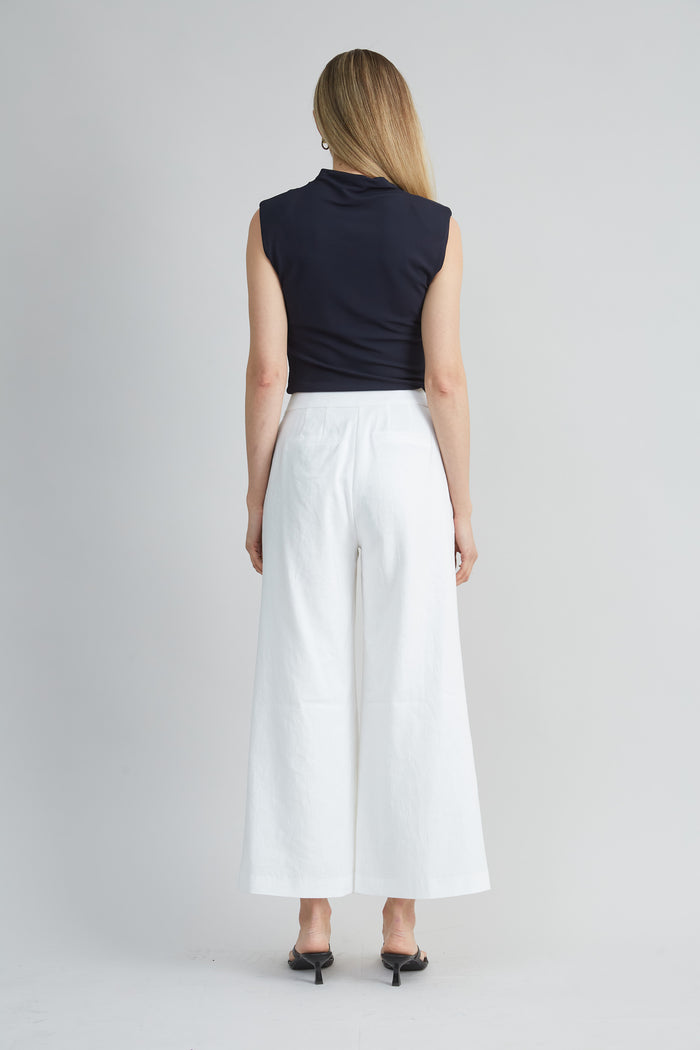 Elie Tahari Pleated Linen Pant WHITE
