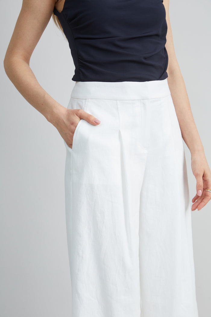 Elie Tahari Pleated Linen Pant WHITE