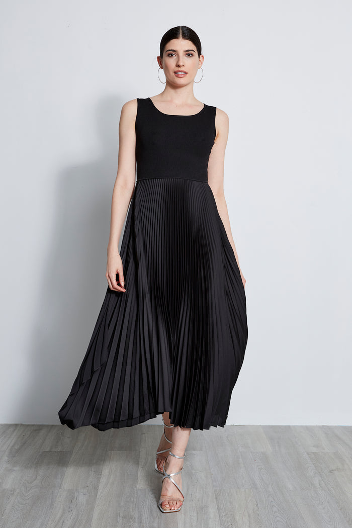 elie tahari Pleated Midi Dress NOIR
