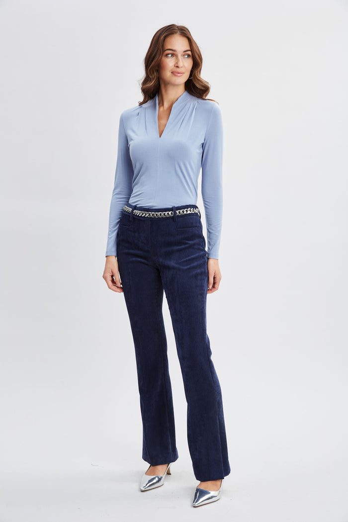 Elie Tahari Pleated Neck Knit BLUE FROST