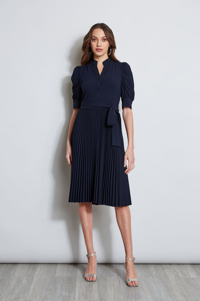 elie tahari Pleated Ruched Sleeve Dress STARGAZER