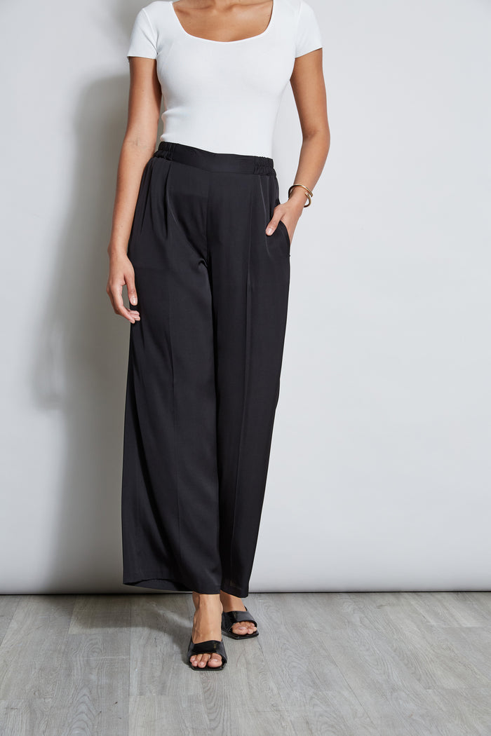 elie tahari Pleated Silk Pant NOIR