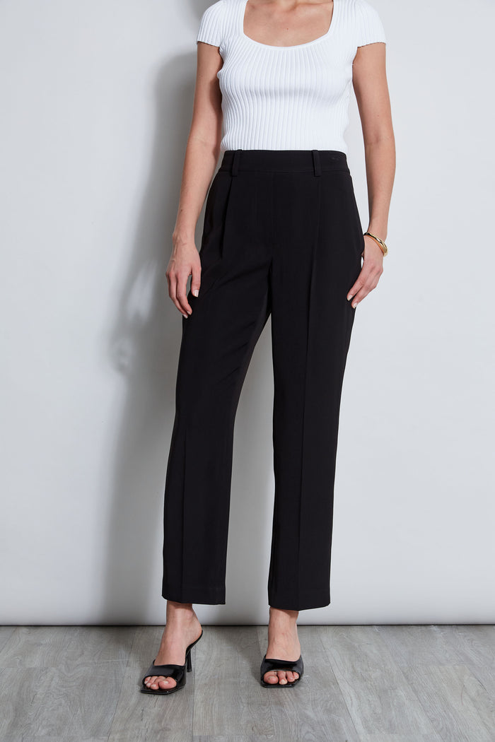 Elie Tahari Pleated Straight Leg Pull On Pant NOIR