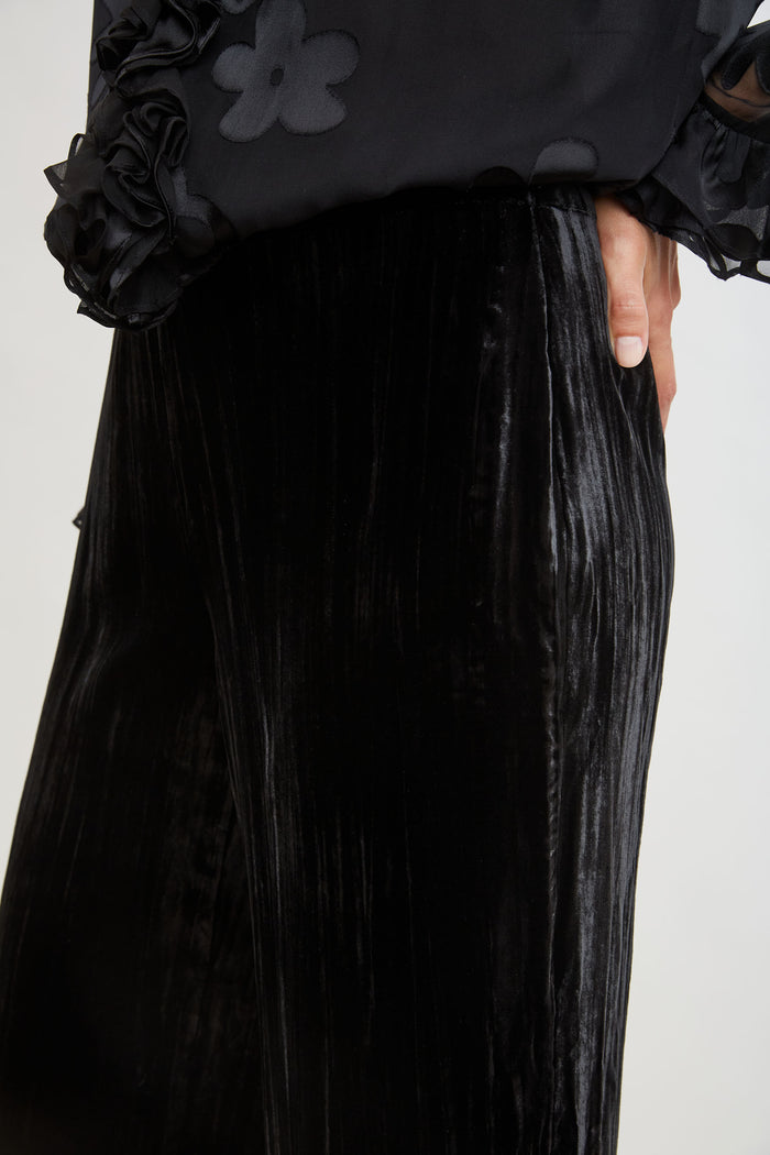 Elie Tahari Plisse Velvet Fluid Pant BLACK