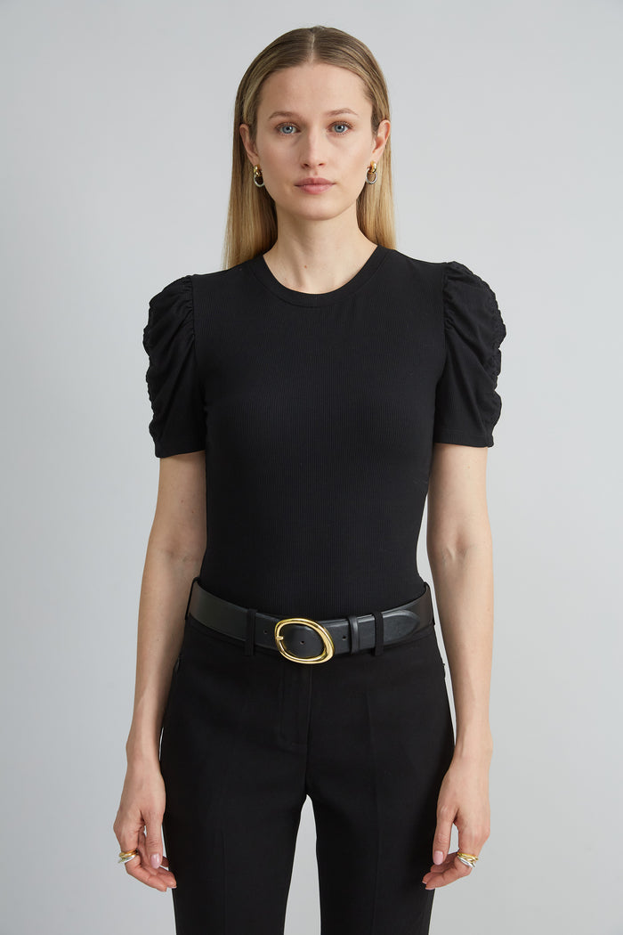 elie tahari Puff Sleeve Rib Knit STARGAZER