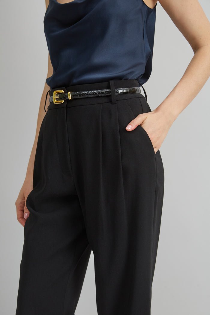 Elie Tahari Reese Croco Belt BLACK-GOLD