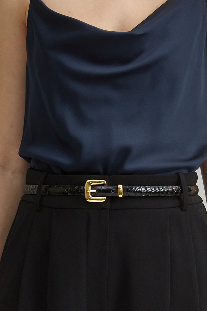 Elie Tahari Reese Croco Belt BLACK-GOLD