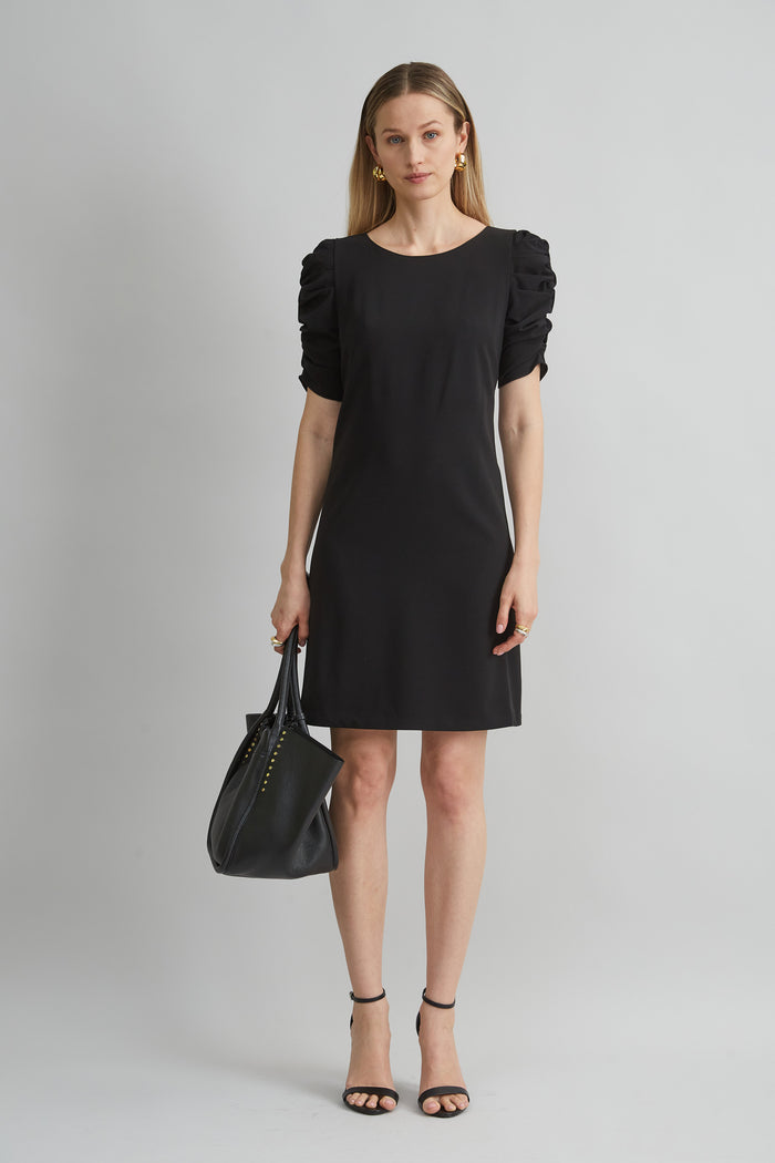 elie tahari Ruched Sleeve Shift Dress BLACK