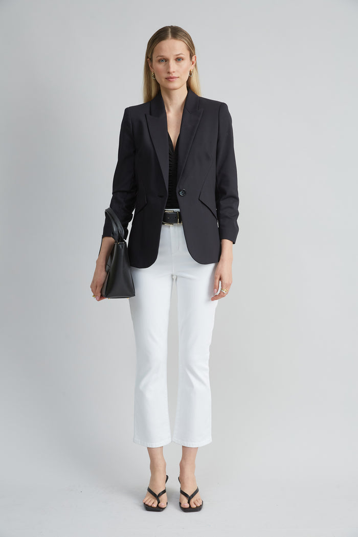 Elie Tahari Ruched V-Neck Jersey Knit BLACK