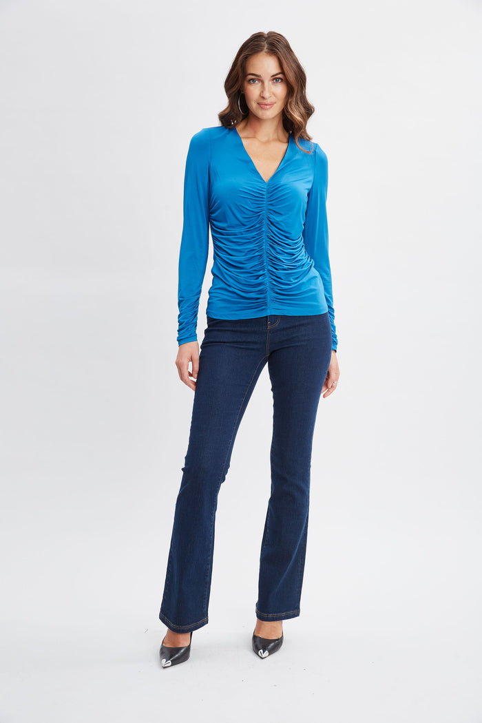 Elie Tahari Ruched V-Neck Knit OCEAN