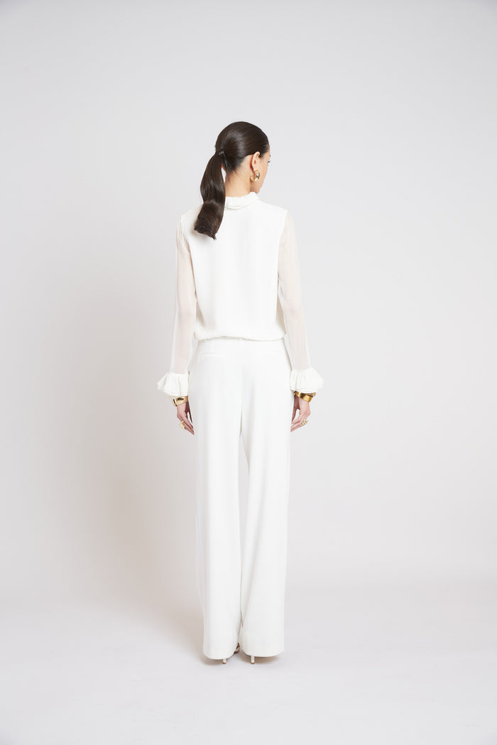 Elie Tahari Ruffle Silk Shirt FRESH PEARL