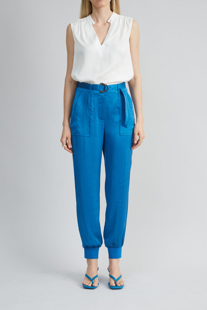 elie tahari Satin Belted Cargo Pant OCEAN