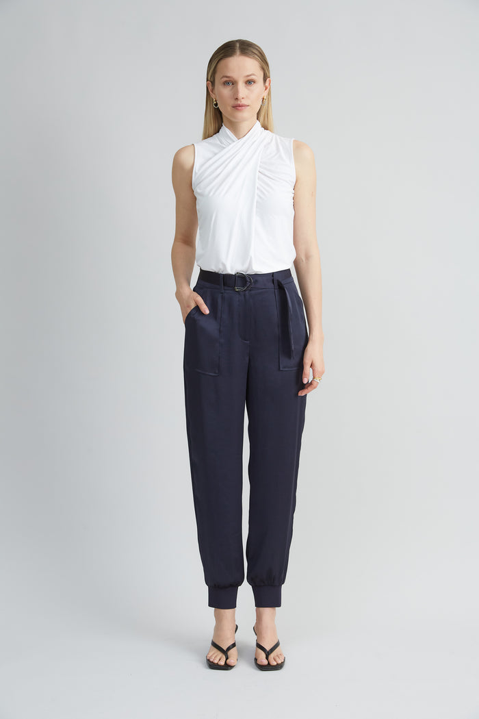 Elie Tahari Satin Belted Cargo Pant STARGAZER