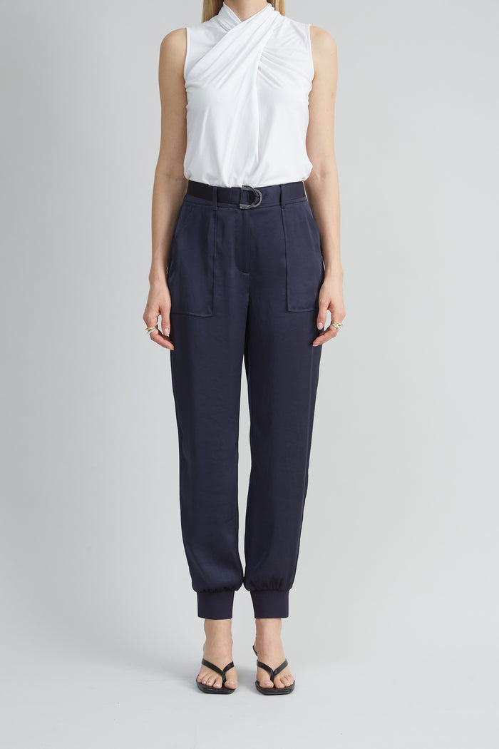 elie tahari Satin Belted Cargo Pant STARGAZER