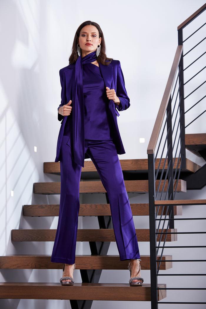Elie Tahari Satin Boyfriend Blazer WINTER PLUM