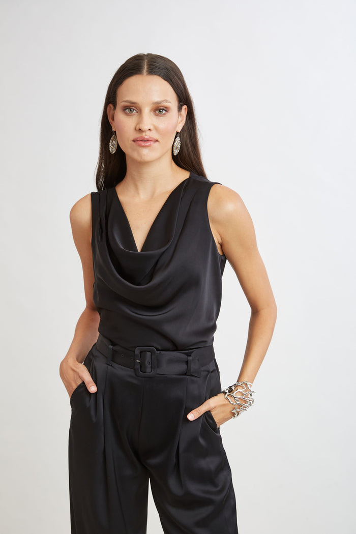 elie tahari Satin Cowl Top BLACK