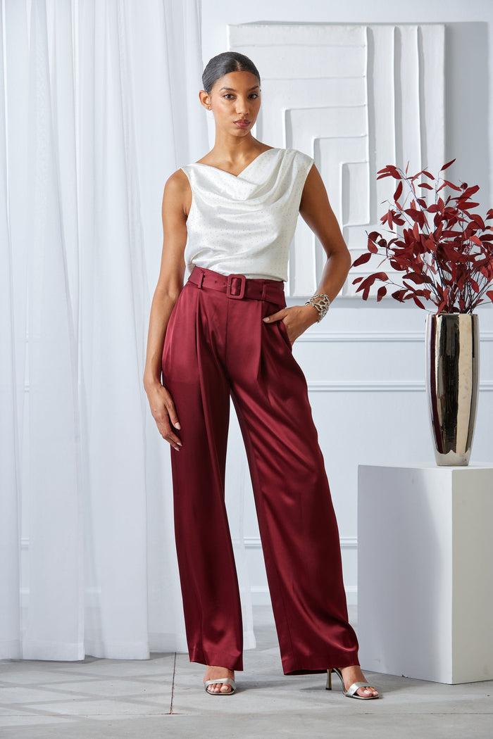 Elie Tahari Satin Crystal Cowl Top FOAM-NICKEL