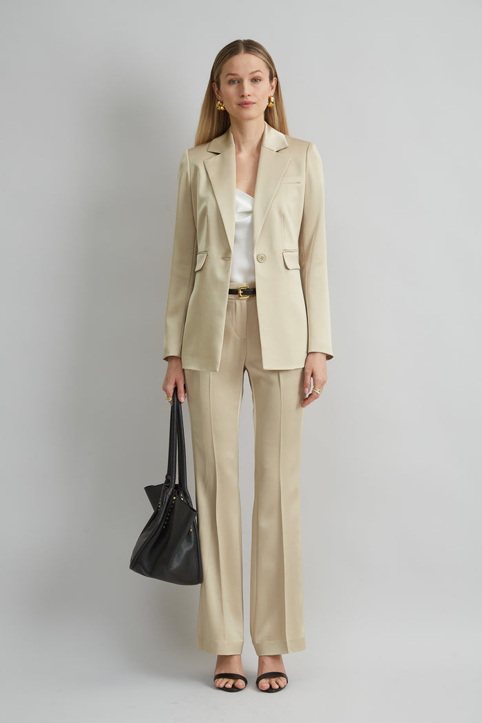 Elie Tahari Satin Fit & Flare Pant BARLEY