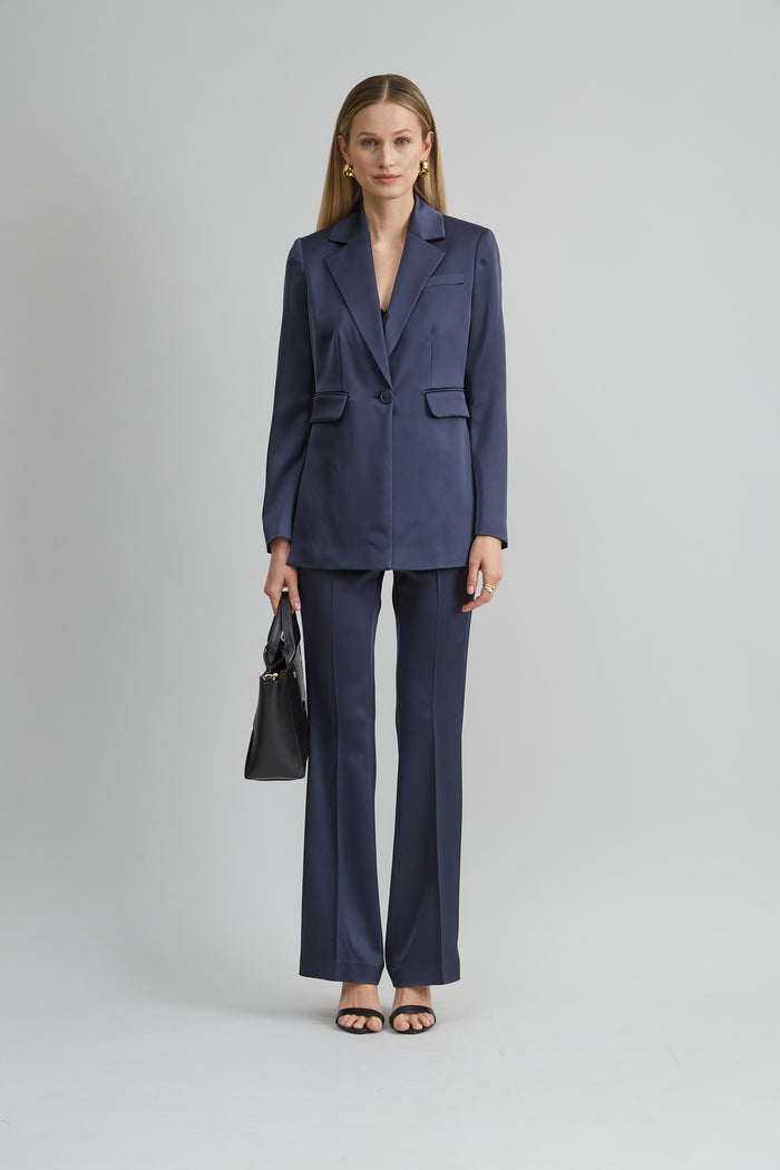 Elie Tahari Satin Fit & Flare Pant INDIGO