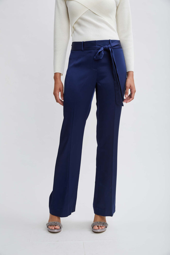 elie tahari Satin Fit & Flare Sash Pant MIDNIGHT