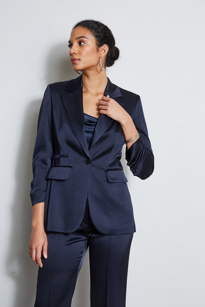 Elie Tahari Satin Ruched Sleeve Blazer STARGAZER