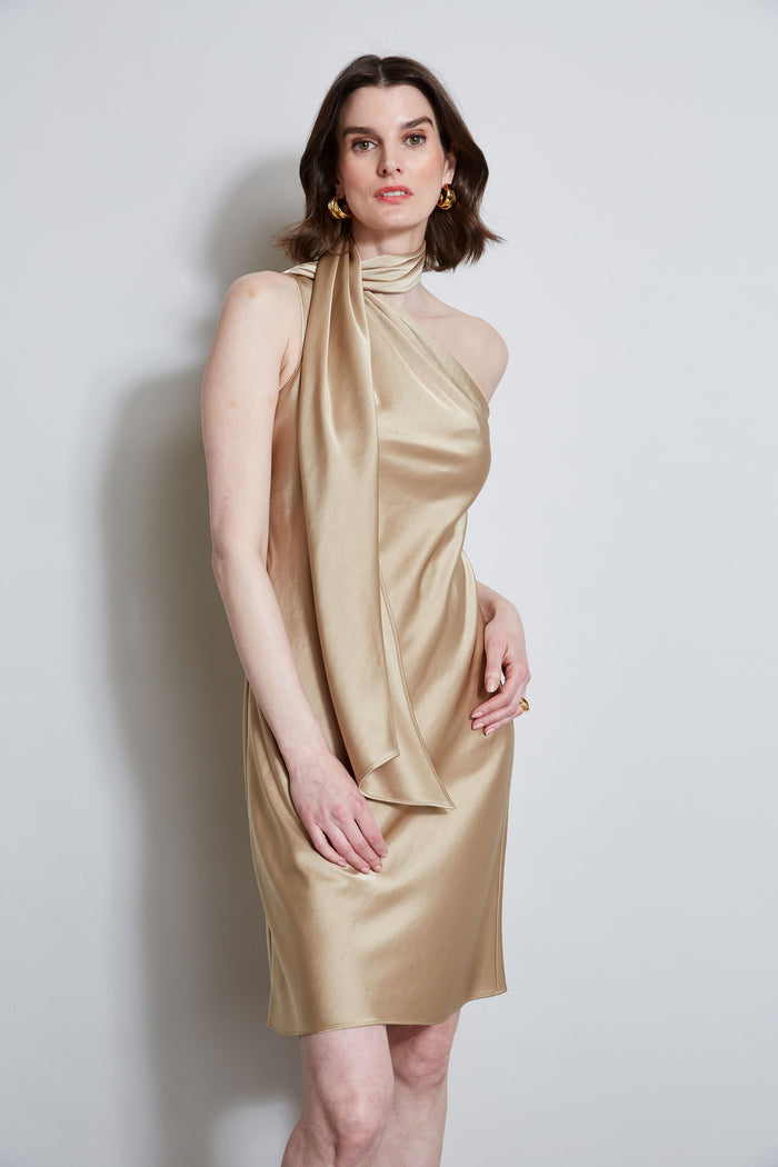 Elie Tahari Satin Scarf Dress SANDCASTLE
