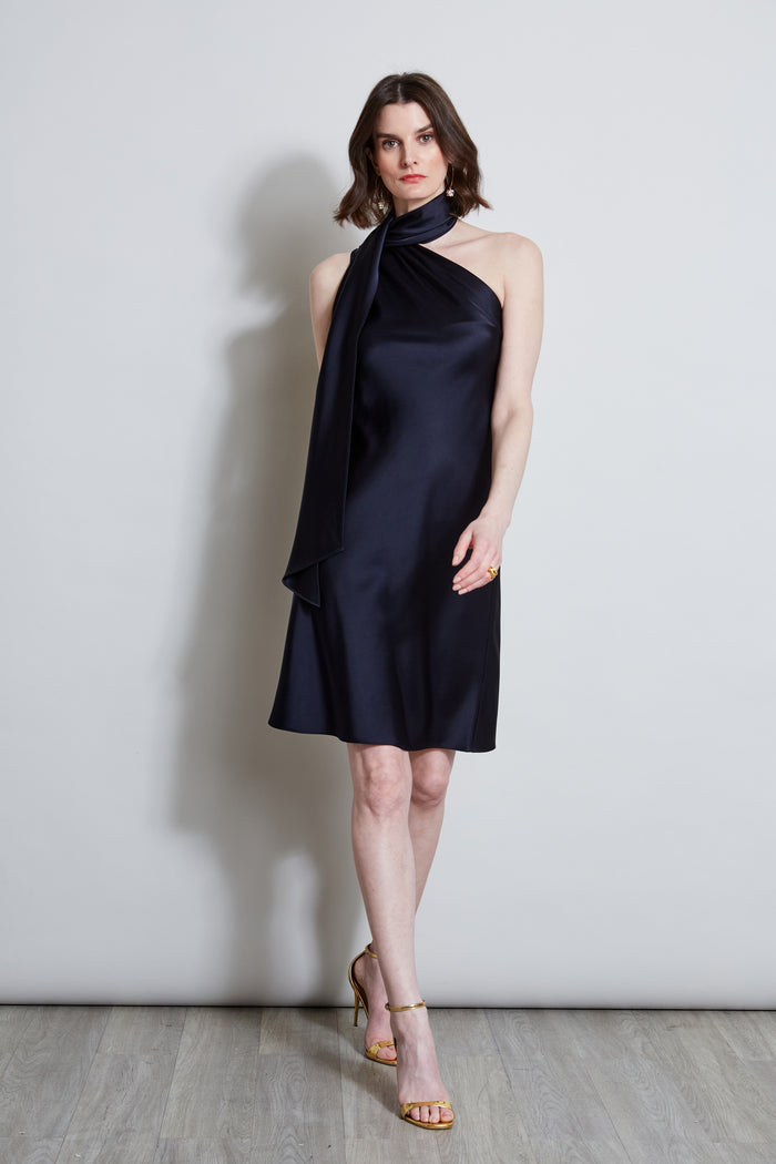 elie tahari Satin Scarf Dress STARGAZER