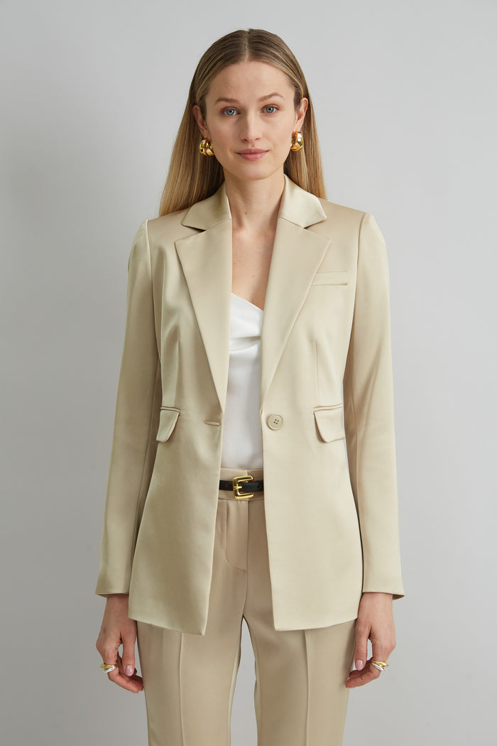 elie tahari Satin Side Slit Blazer BARLEY
